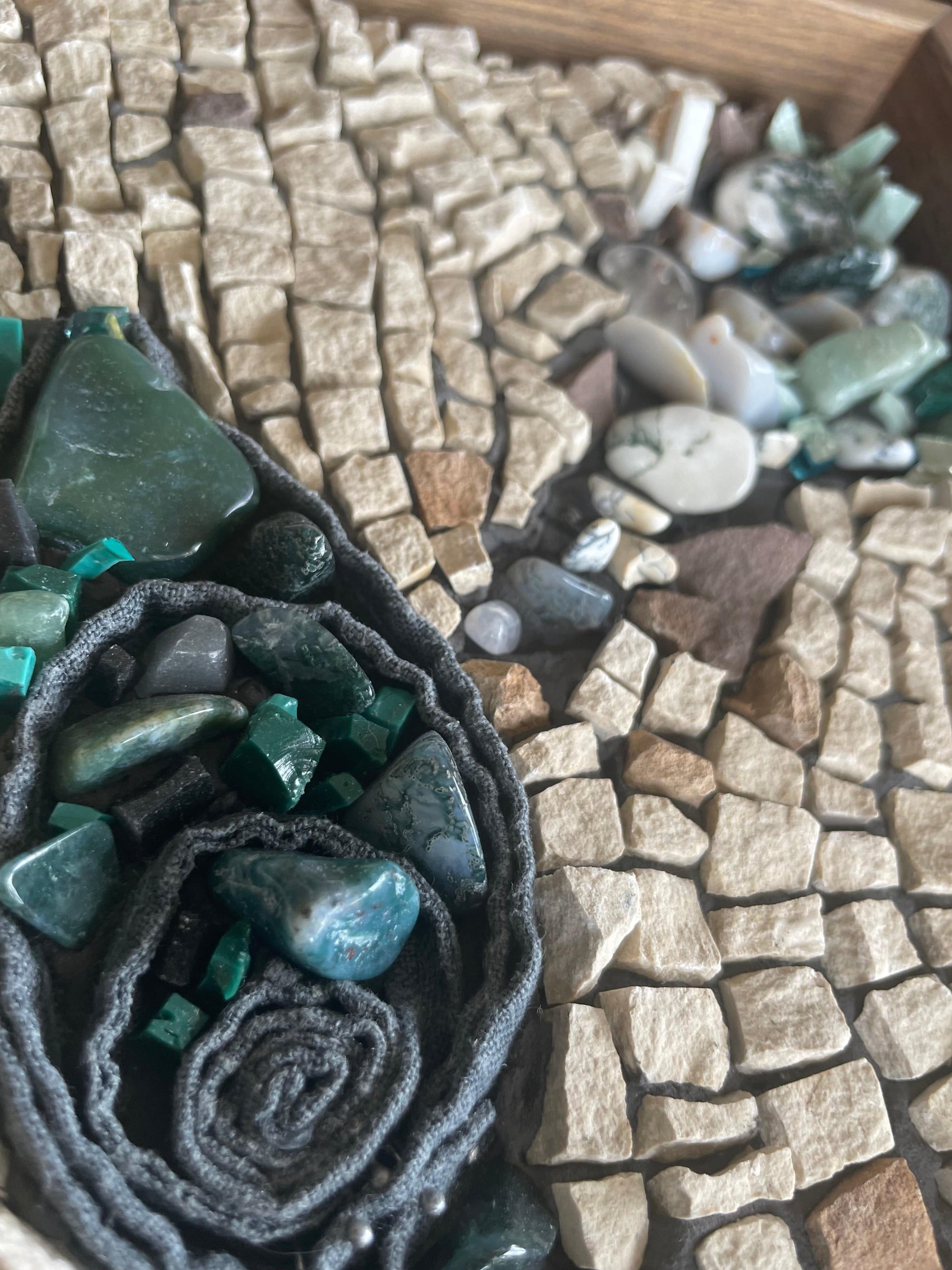 Art by Sue Leitch Mosaic artwork - Audacious. Paisley design with semi precious stones and marble