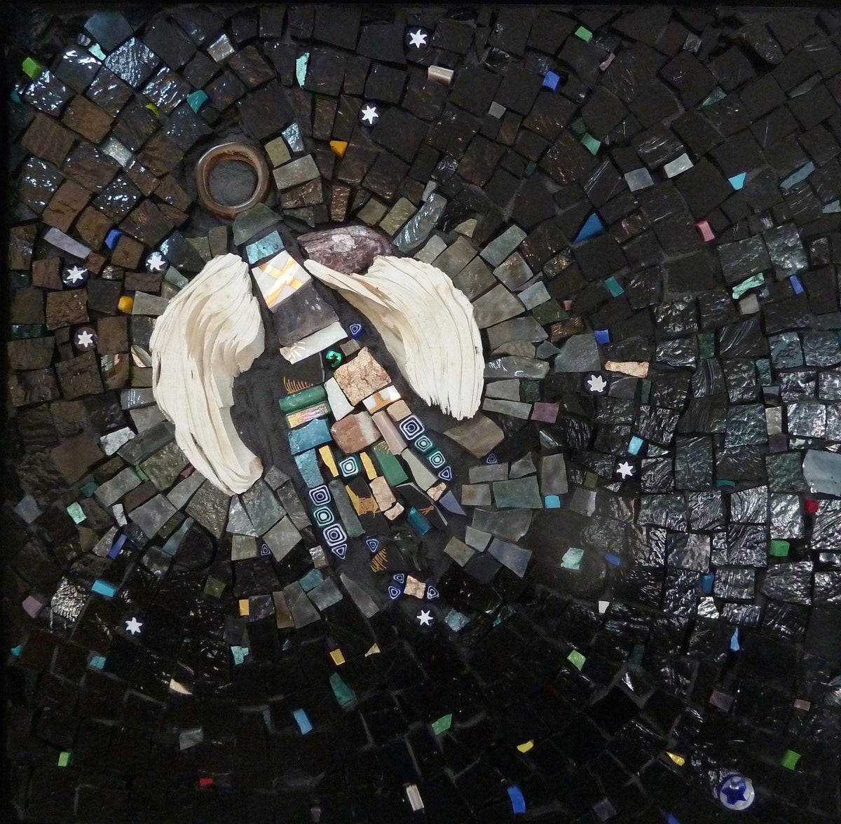 Art by Sue Leitch wall hanging "Angel of the Milky Way" Mosaic artwork