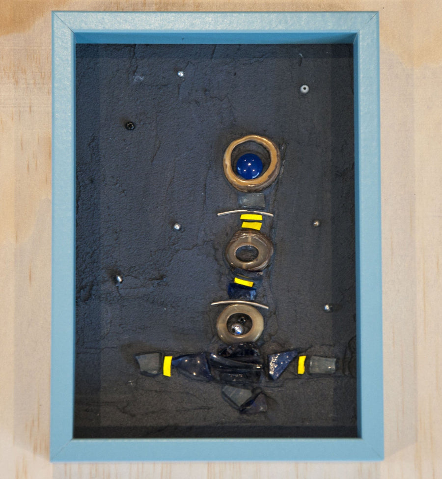 Art by Sue Leitch wall hanging Blue totem mosaic