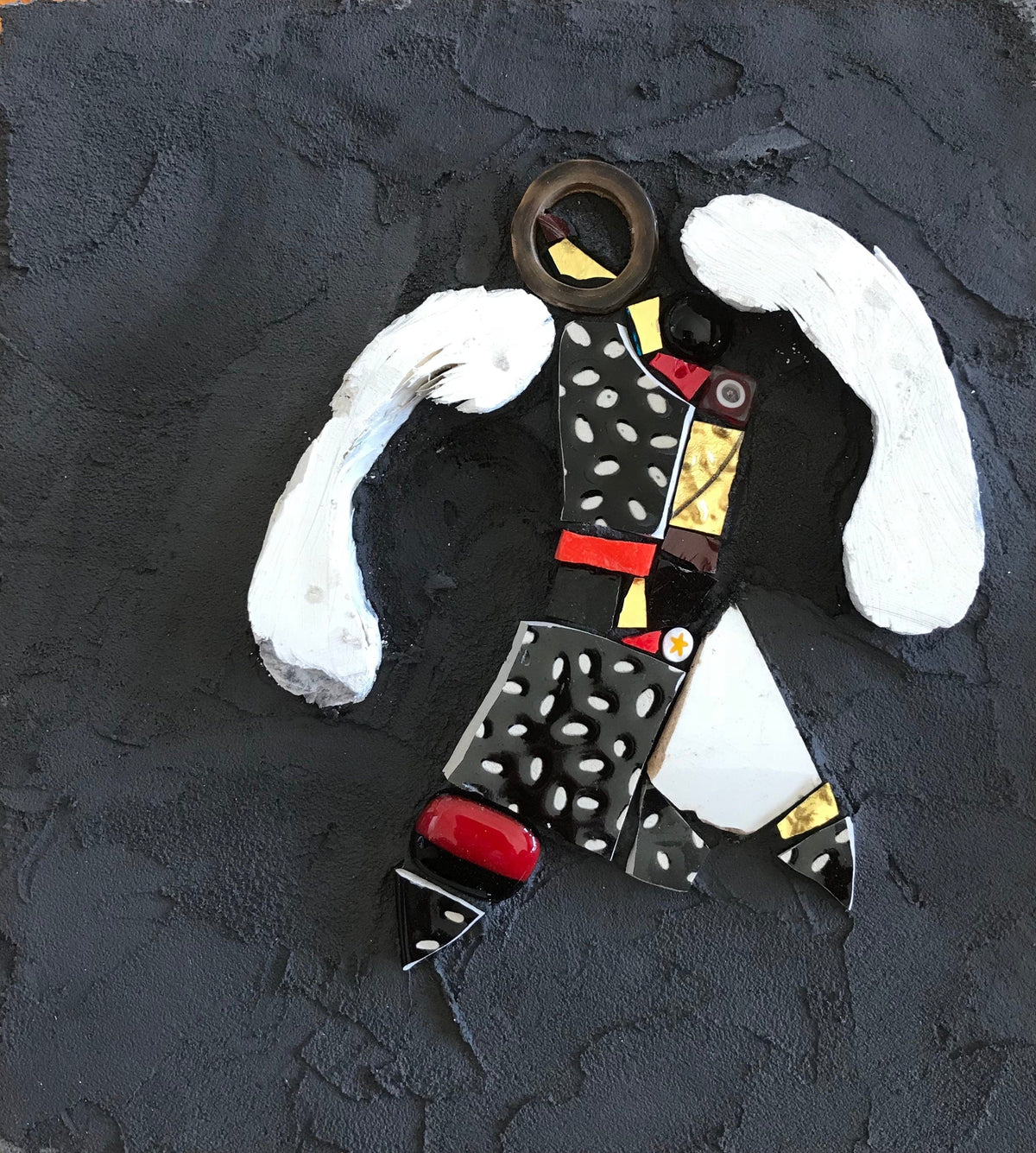 Art by Sue Leitch wall hanging Mosaic Angel - Black, Red and Gold