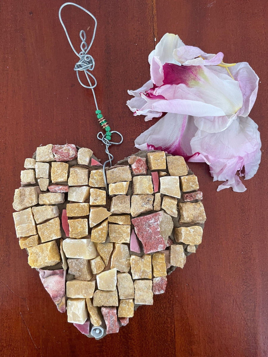 WinterCreek Mosaics Heart mosaic artwork in soft earthy colours.