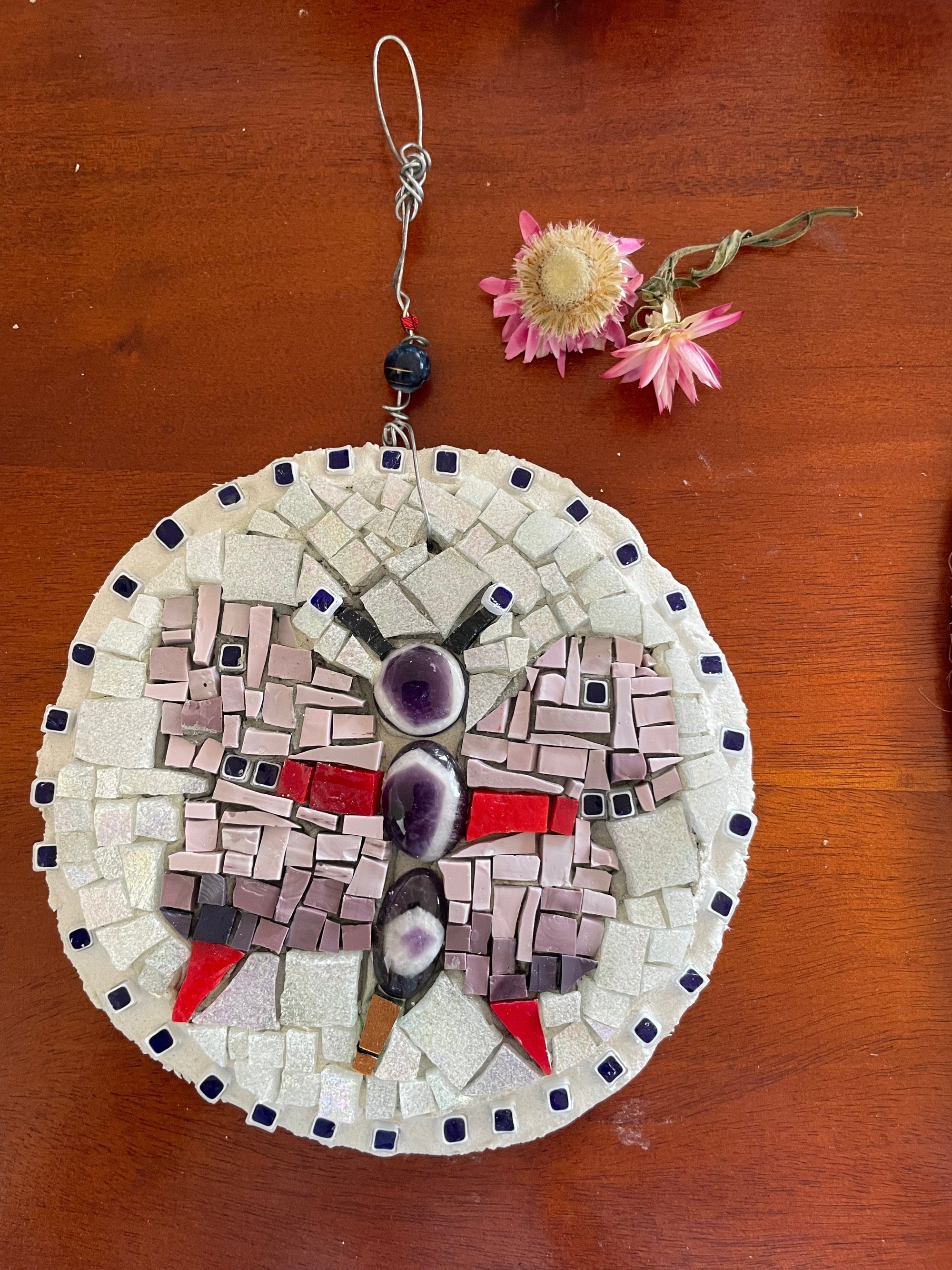 WinterCreek Mosaics Mandala colour Butterfly Mosaic Artwork - Red and  purple with natural highlights in white and creams