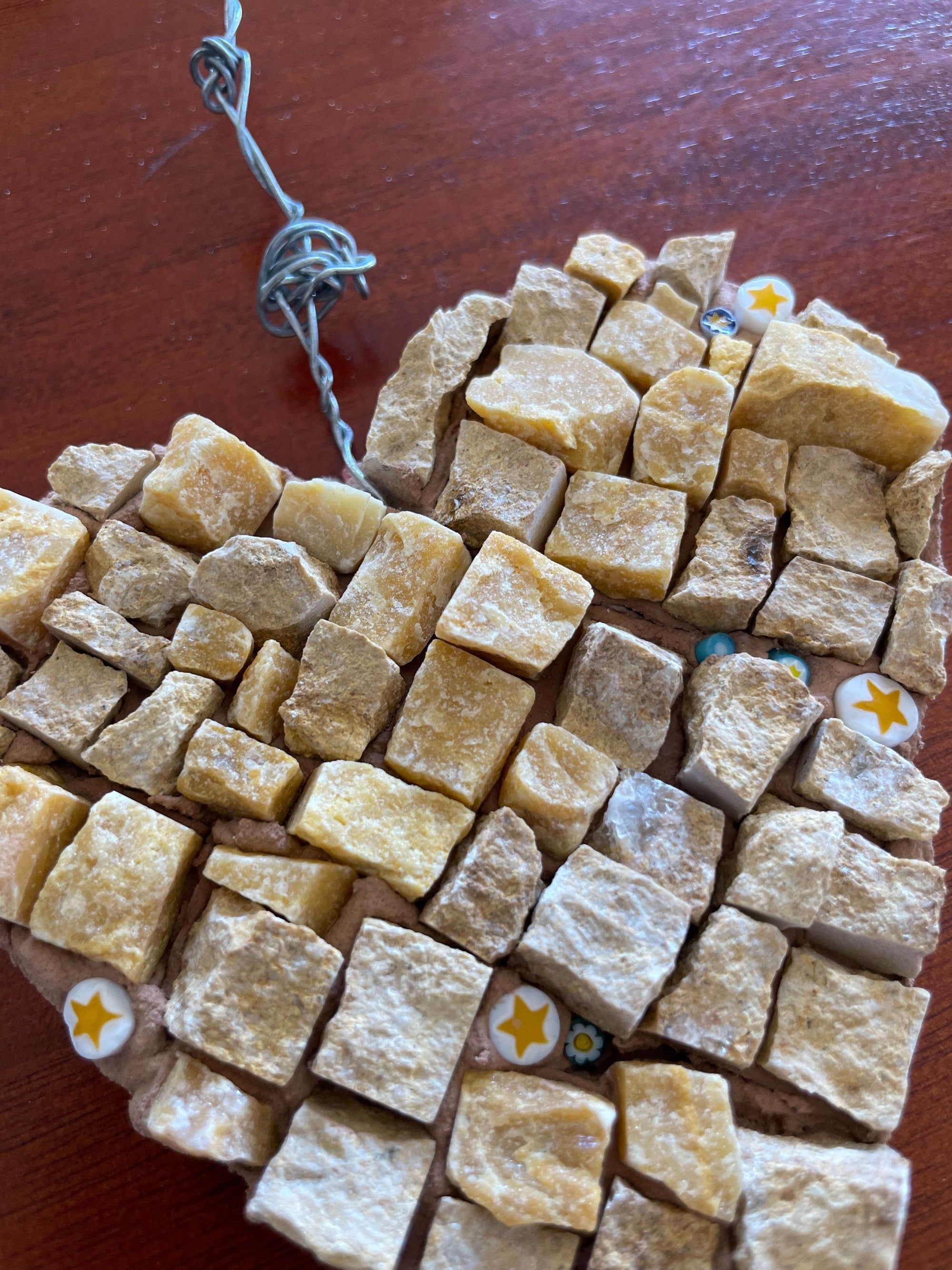 WinterCreek Mosaics Mosaic heart - Handmade Mosaic artwork - shining star 🌟  heart - made with marble and with tiny star glass beads made in Venice.