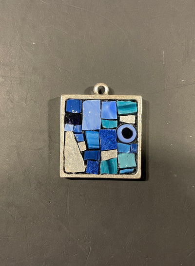 WinterCreek Mosaics Mosaic pendant Blue and Silver gold smalti