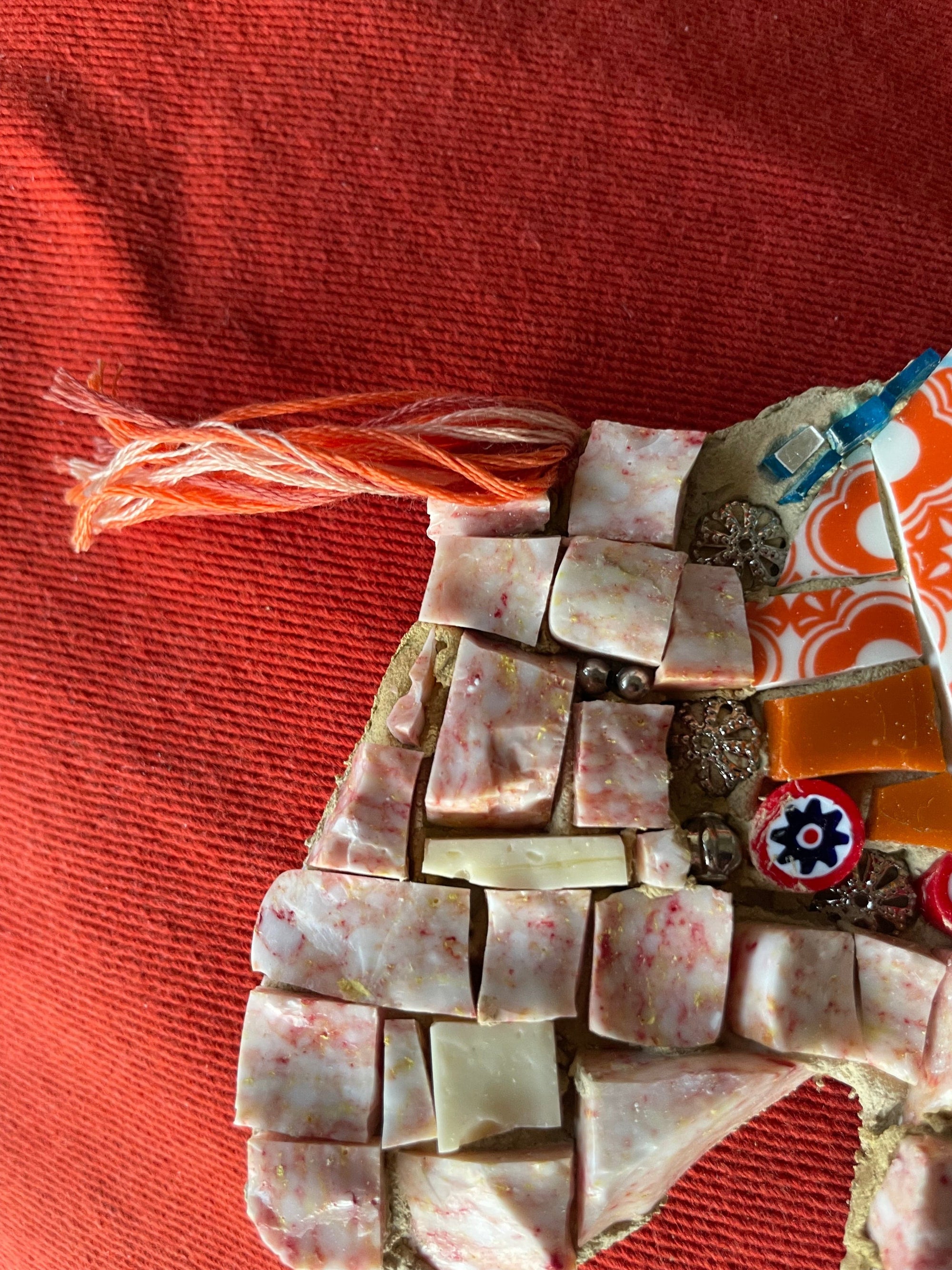 WinterCreek Mosaics Small work Elephant mosaic in soft & vibrant orange artwork handmade  by mosaic artist Sue Leitch; ideal for a nursery or kid's bedroom ready to hang.