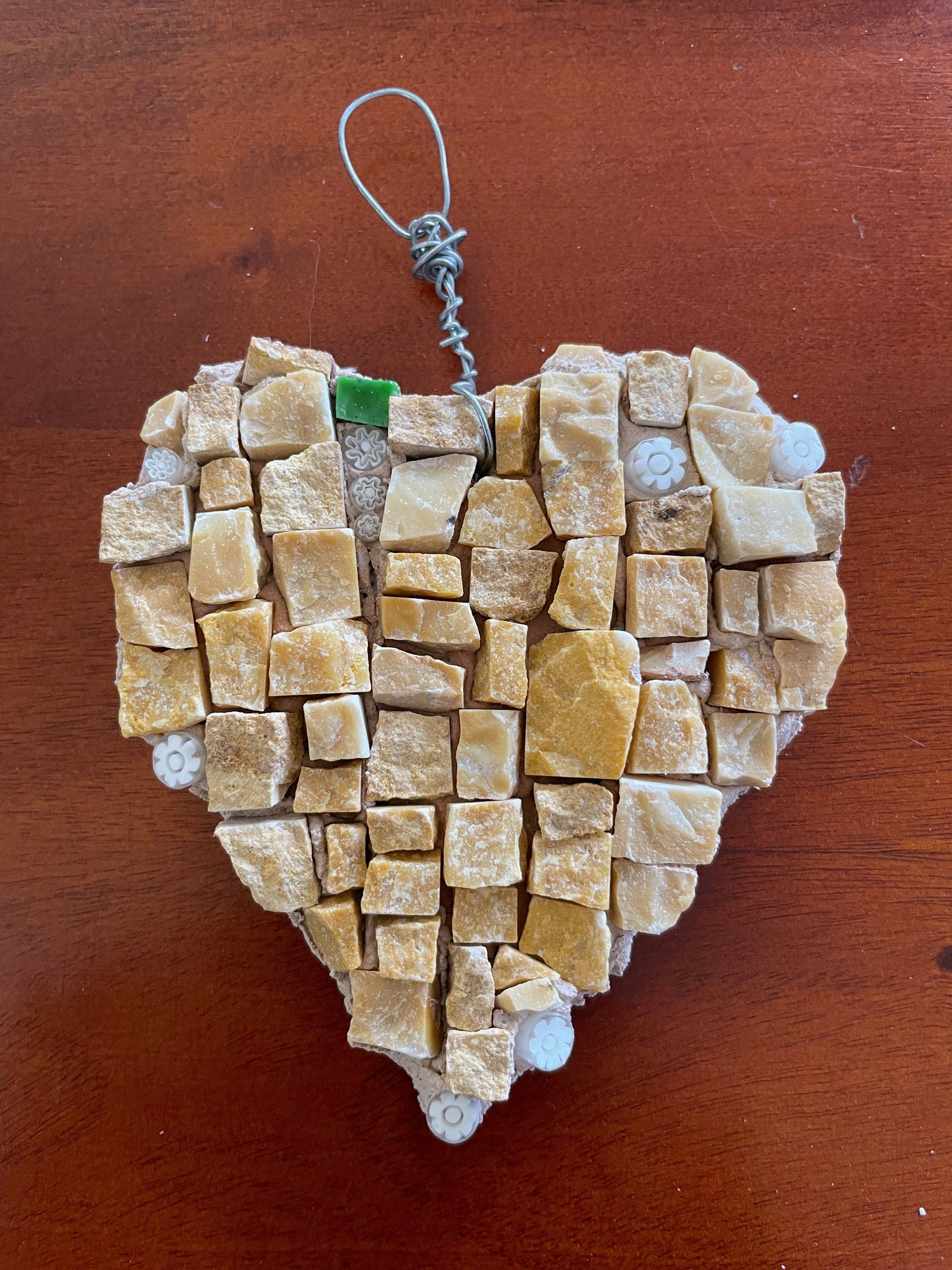 WinterCreek Mosaics Small work Heart mosaic ; This Mosaic artwork is heart shaped with tiny flower beads, farmhouse decor - dandelions growing wild.