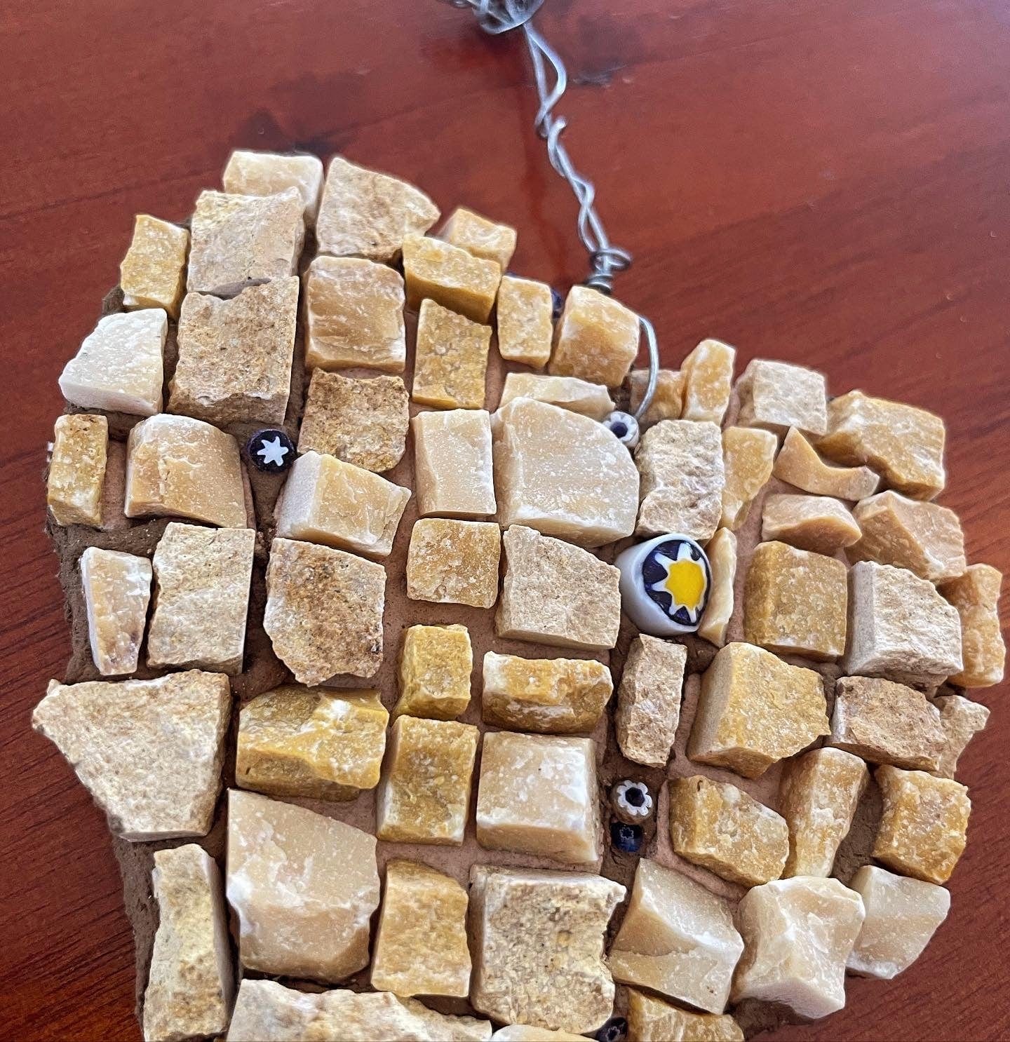 WinterCreek Mosaics Small work Heart mosaic ; This Mosaic artwork is heart shaped with tiny flower beads, farmhouse decor - dandelions growing wild.