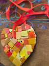 WinterCreek Mosaics Small work Mosaic artwork- This heart is glass artwork in orange colours.