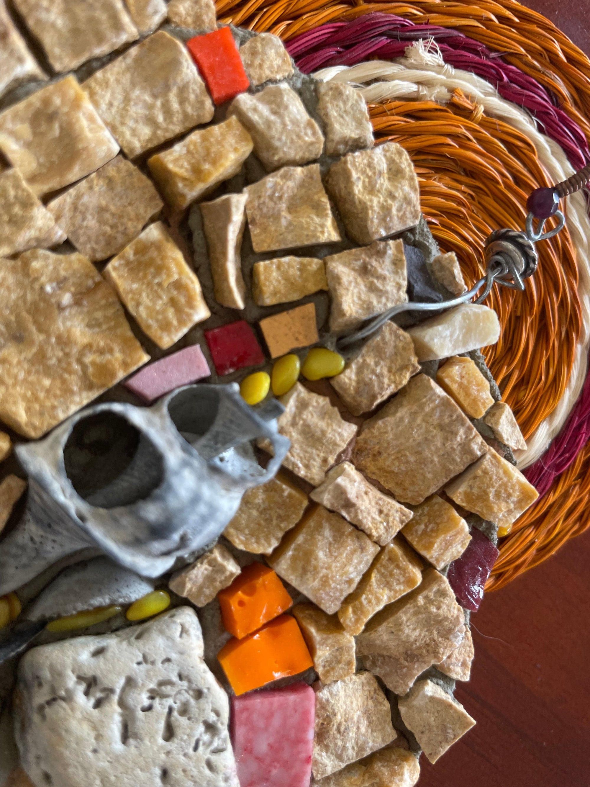 WinterCreek Mosaics Small work Mosaic Mandala artwork with shell and stones - sunset beach colours