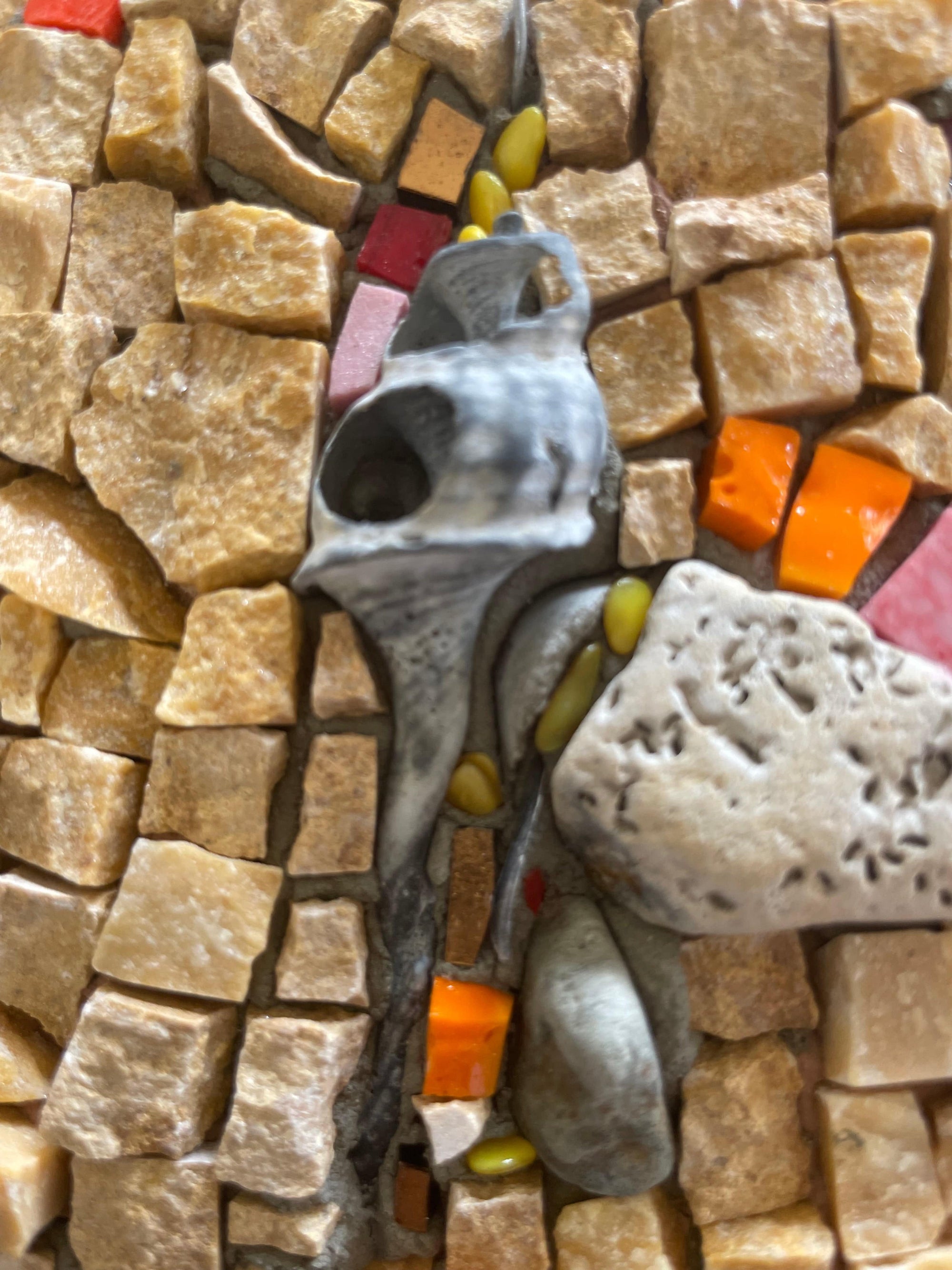 WinterCreek Mosaics Small work Mosaic Mandala artwork with shell and stones - sunset beach colours