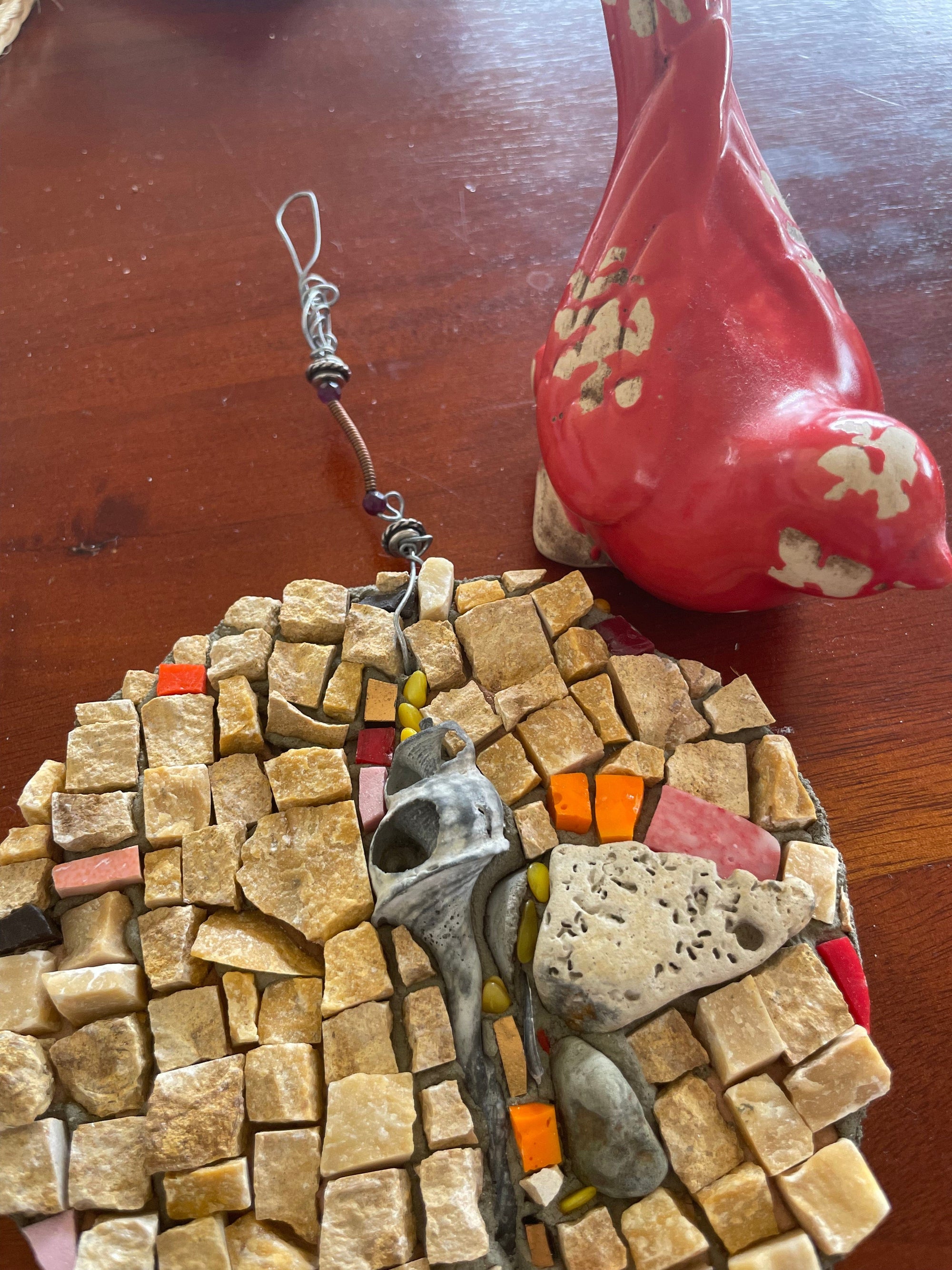 WinterCreek Mosaics Small work Mosaic Mandala artwork with shell and stones - sunset beach colours