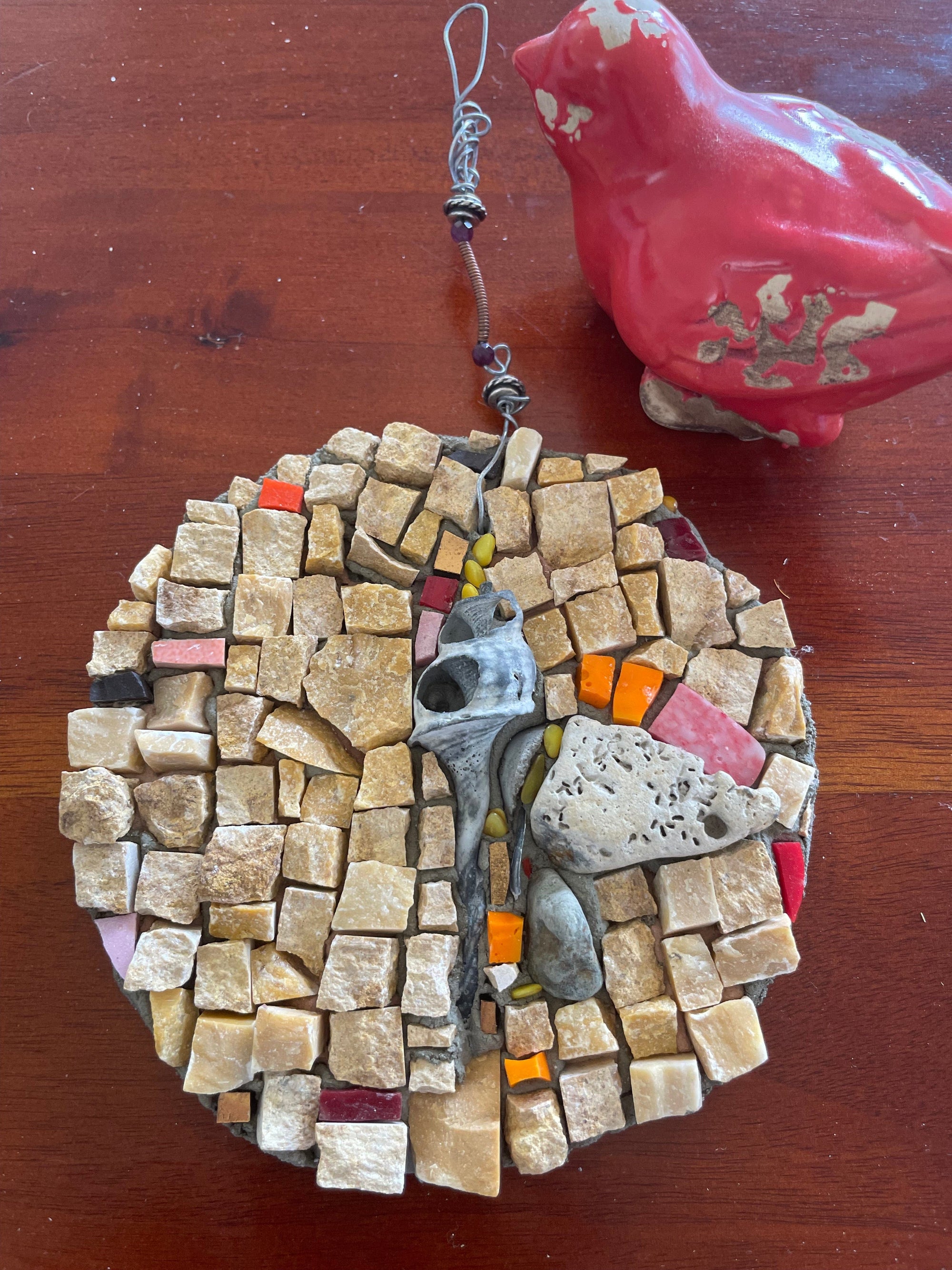 WinterCreek Mosaics Small work Mosaic Mandala artwork with shell and stones - sunset beach colours