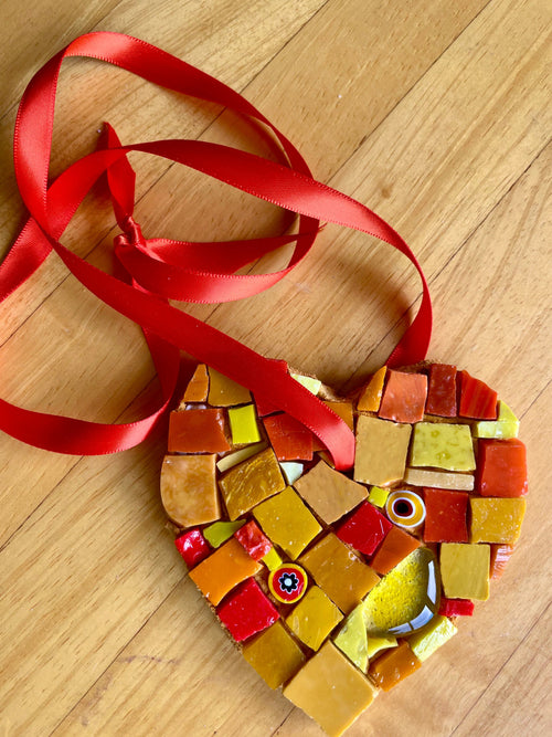 WinterCreek Mosaics Small work "Orange Glow" Mosaic heart