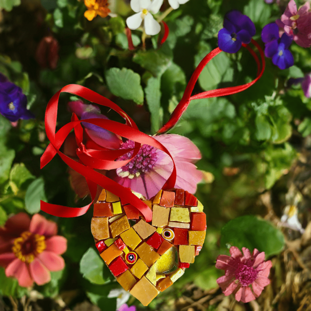 WinterCreek Mosaics Small work "Orange Glow" Mosaic heart