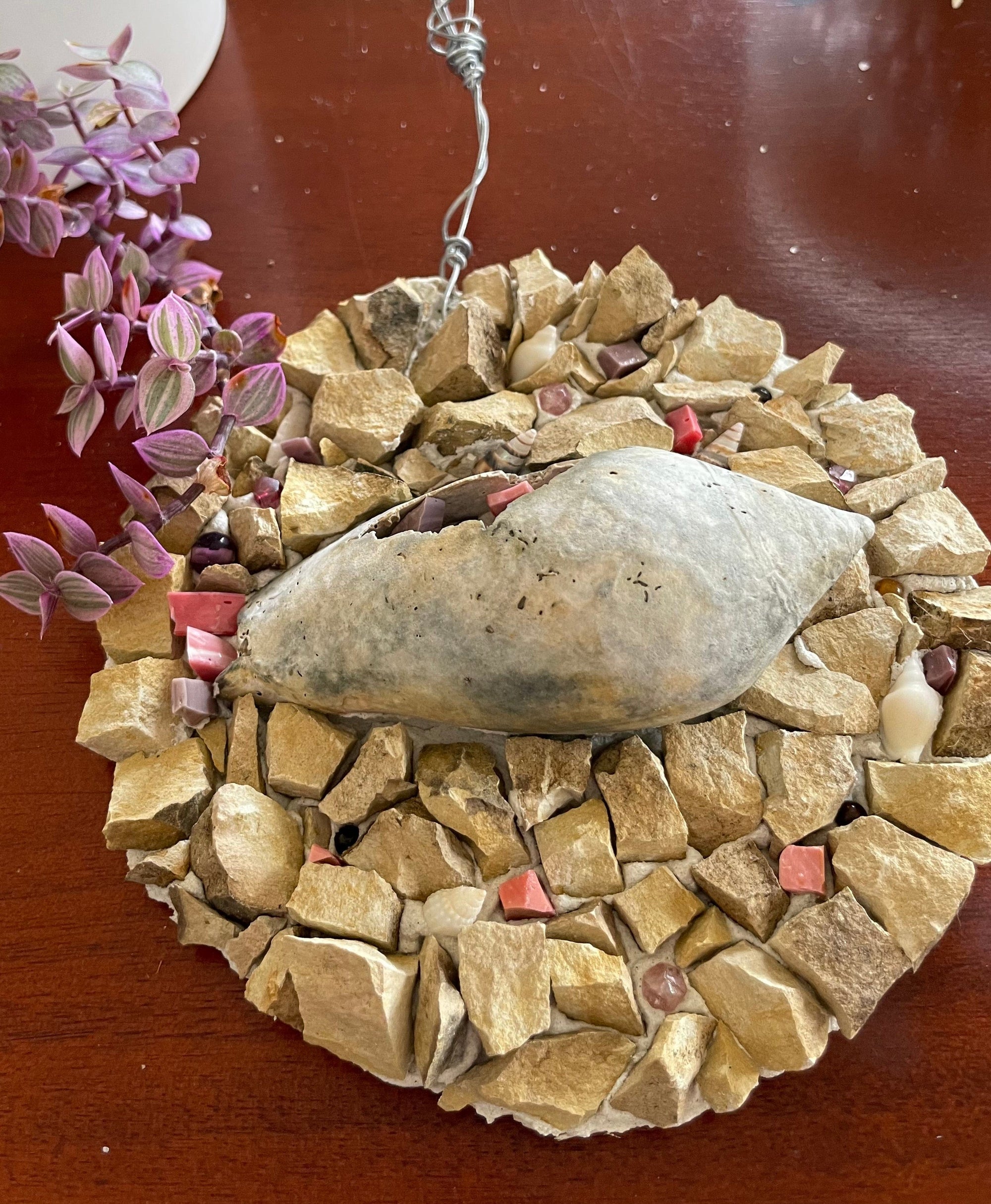 WinterCreek Mosaics Wall hanging mosaic Beach Mosaic - made with stone, shell & fused glass.  small handmade gift