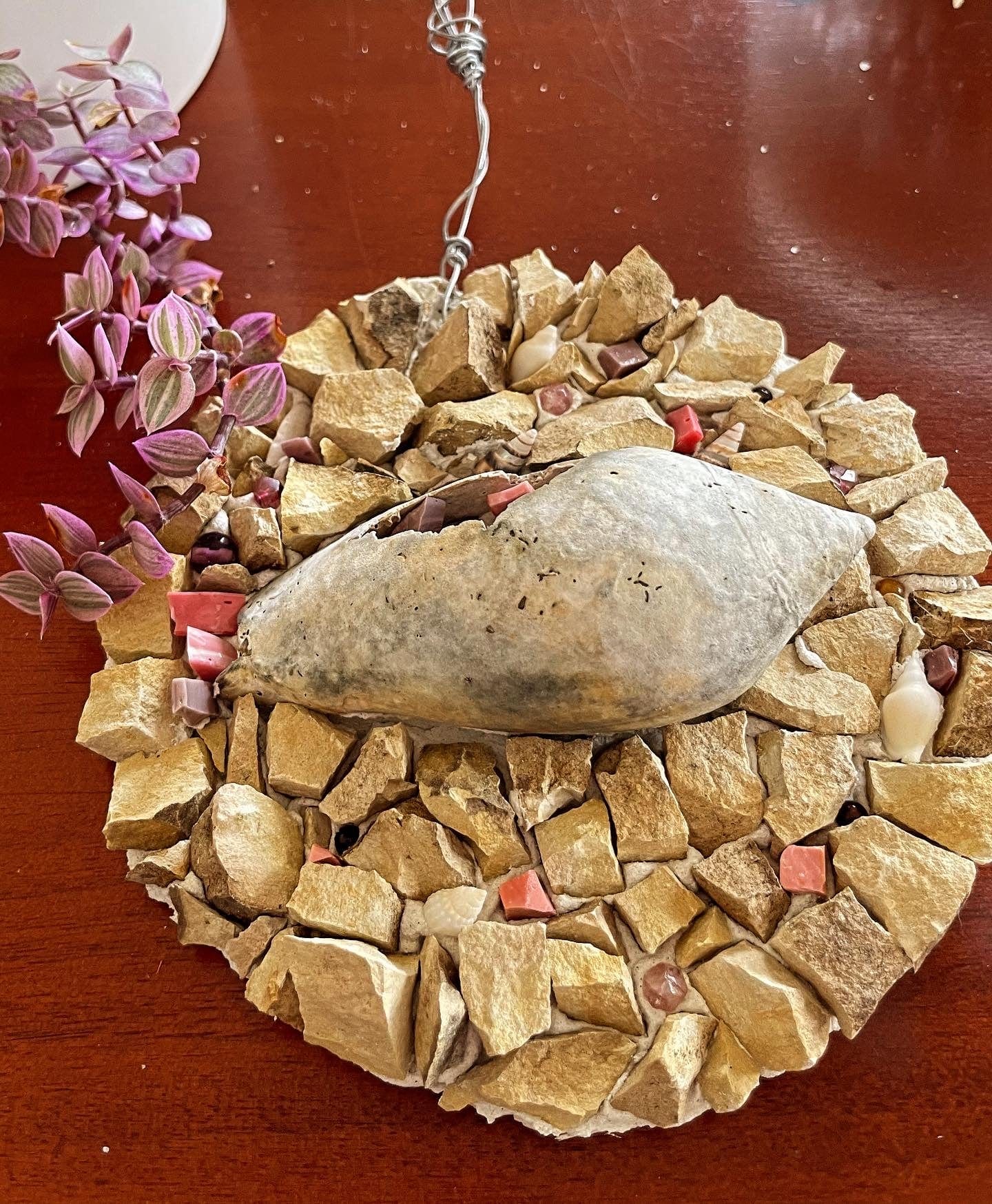 WinterCreek Mosaics Wall hanging mosaic Beach Mosaic - made with stone, shell & fused glass.  small handmade gift