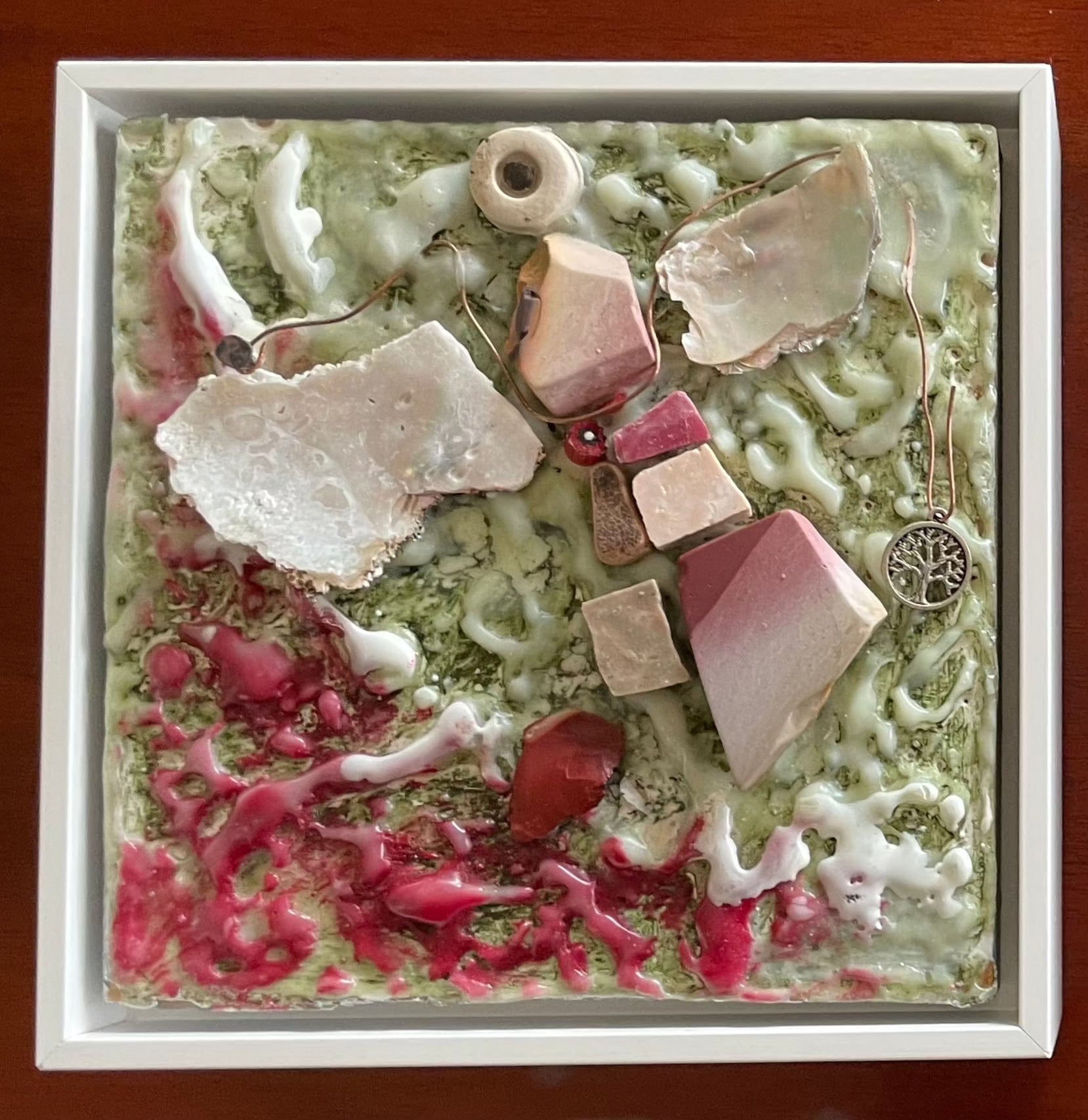 Mosaic Angel  Crimson Forest  (encaustic)